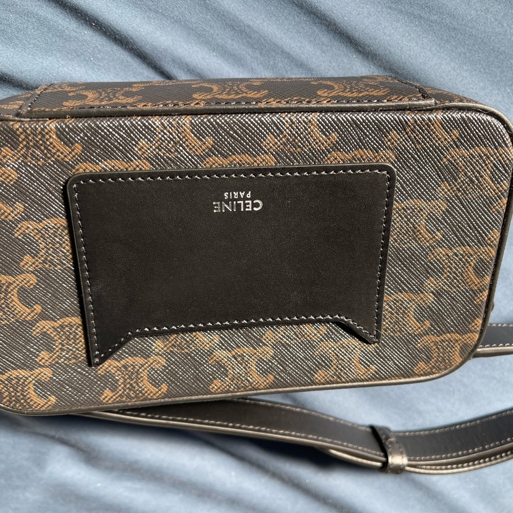Celine Triomphe Coated canvas and leather trim Crossbody small Bag